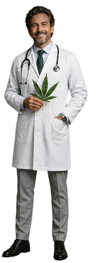Arzt mit Cannabisblatt